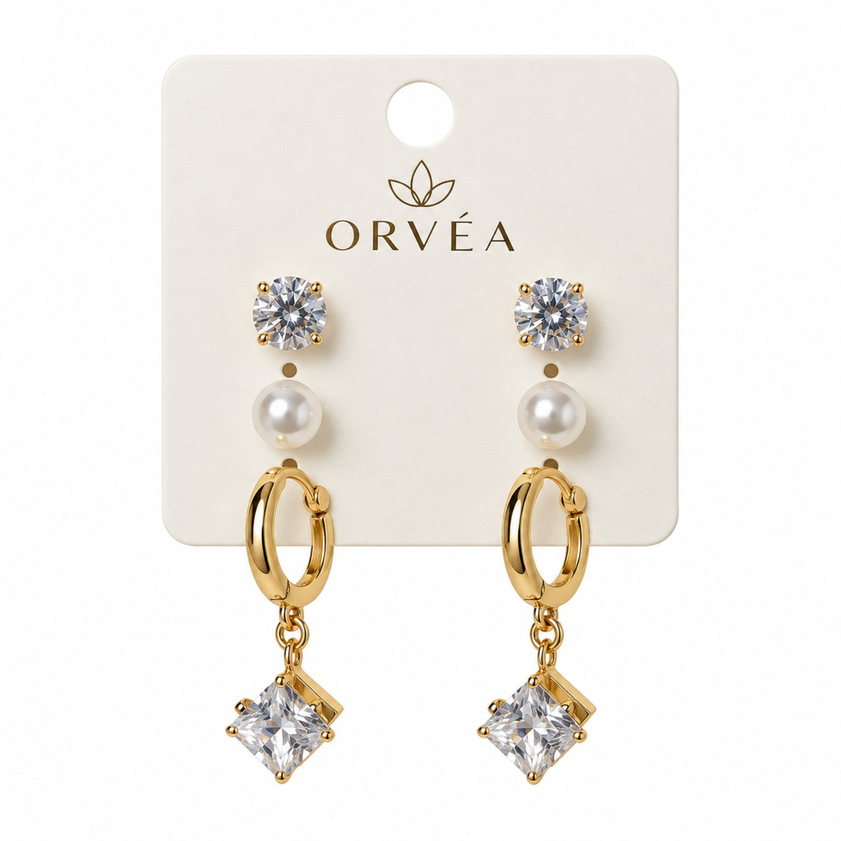 ORVÉA crystal pearl hoop earrings combo