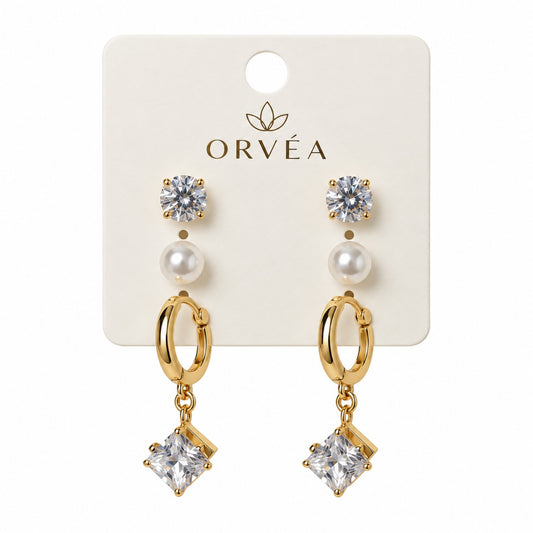 ORVÉA crystal pearl hoop earrings combo