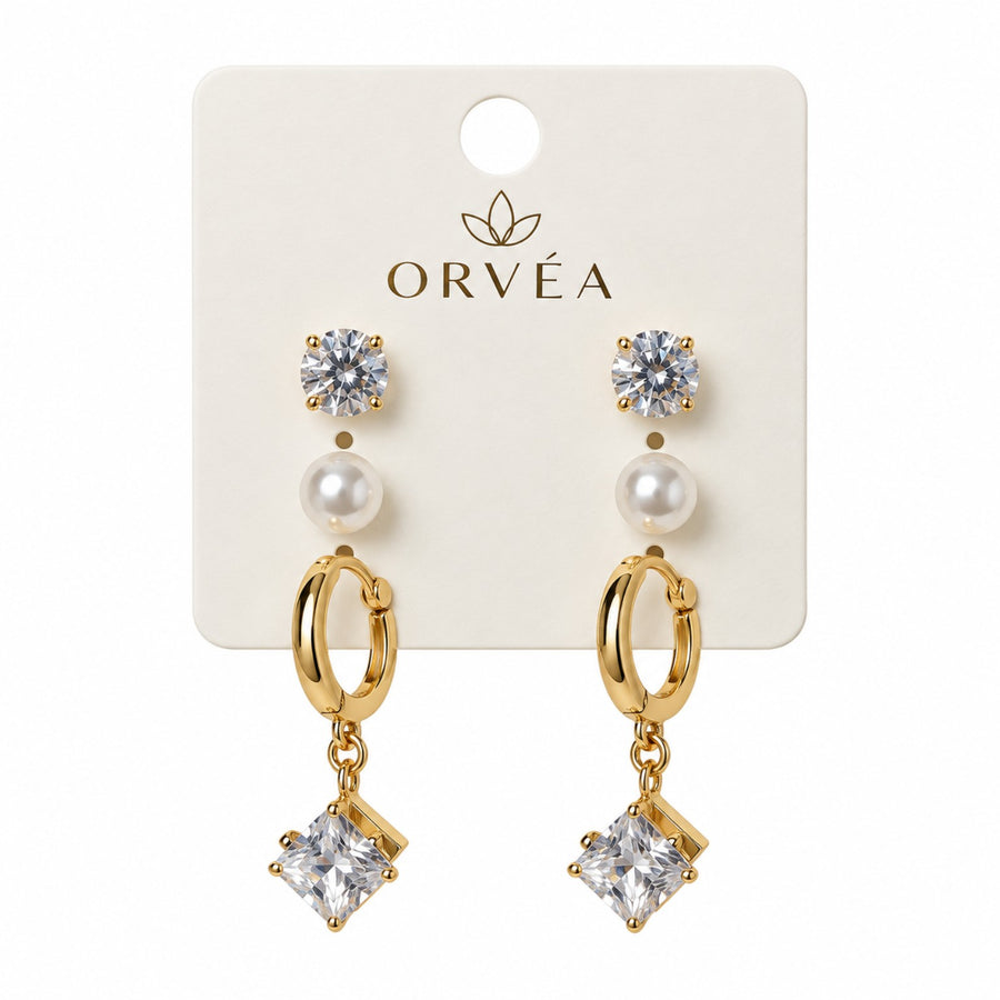 ORVÉA Crystal Pearl Hoop Earrings Combo