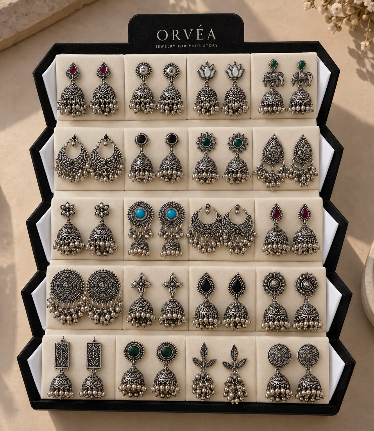 ORVÉA Heritage Jhumka Collection – oxidized silver statement earrings